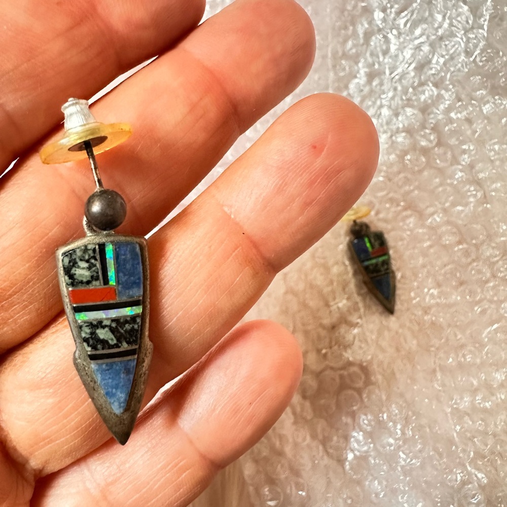 Elegant Silver and Blue Geometric Earrings